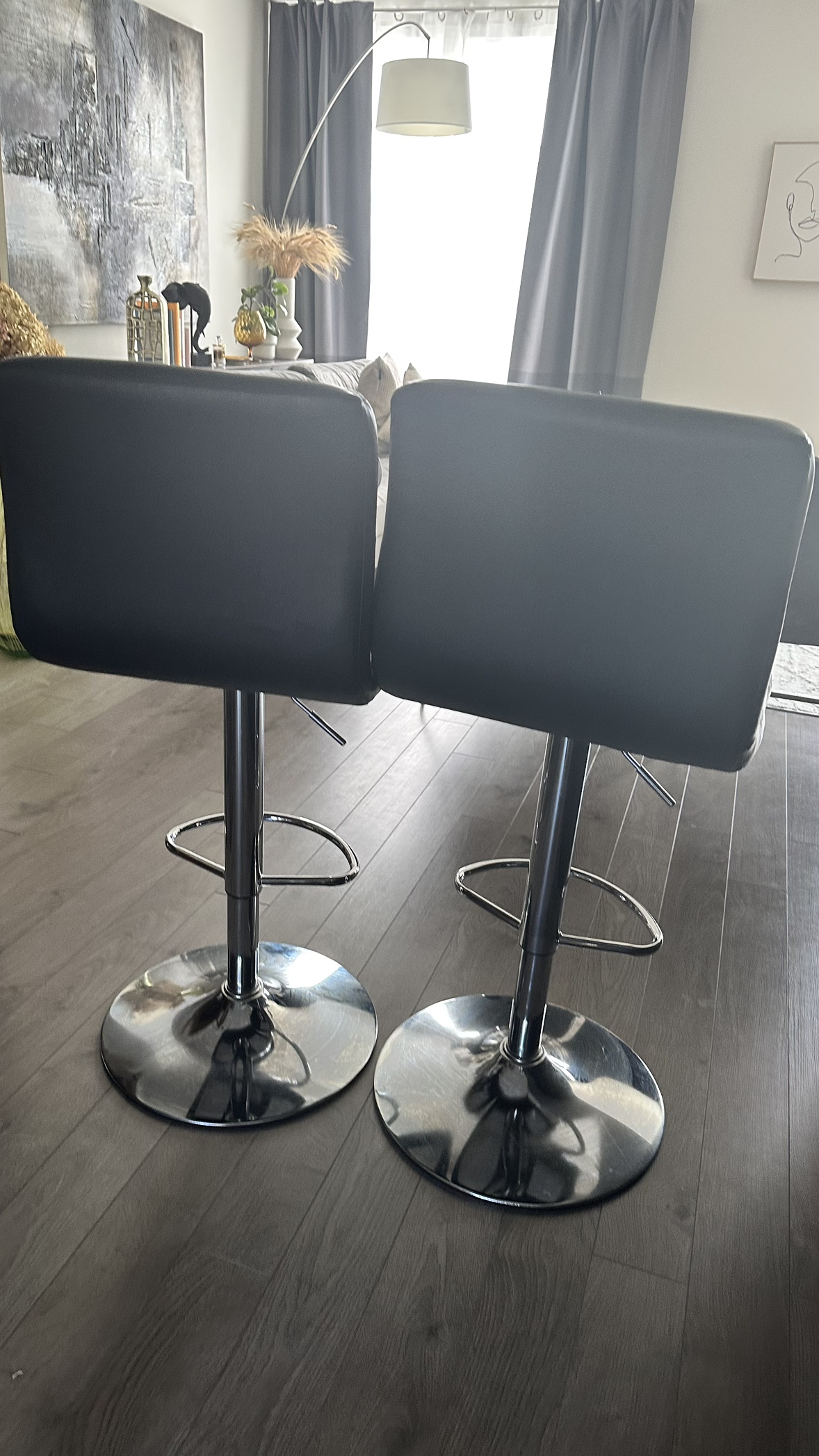 Pair of Black Swivel Bar Stools - photo 2