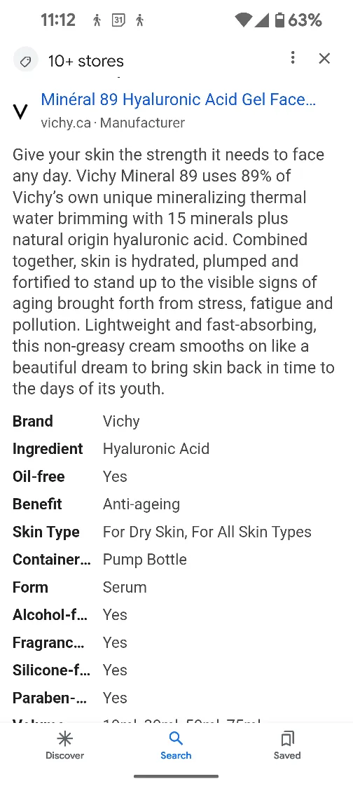 **VICHY** Mineral 89 Hyaluronic Acid Gel Face Serum image indicator(2)