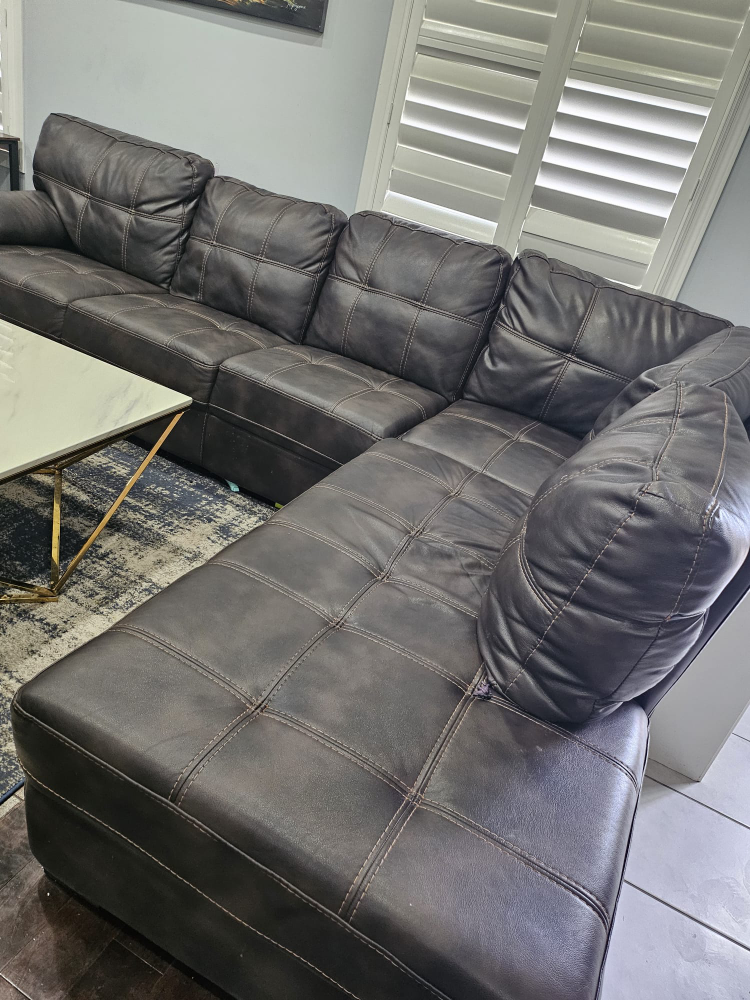 Brown Leather Sectional Sofa - photo 3