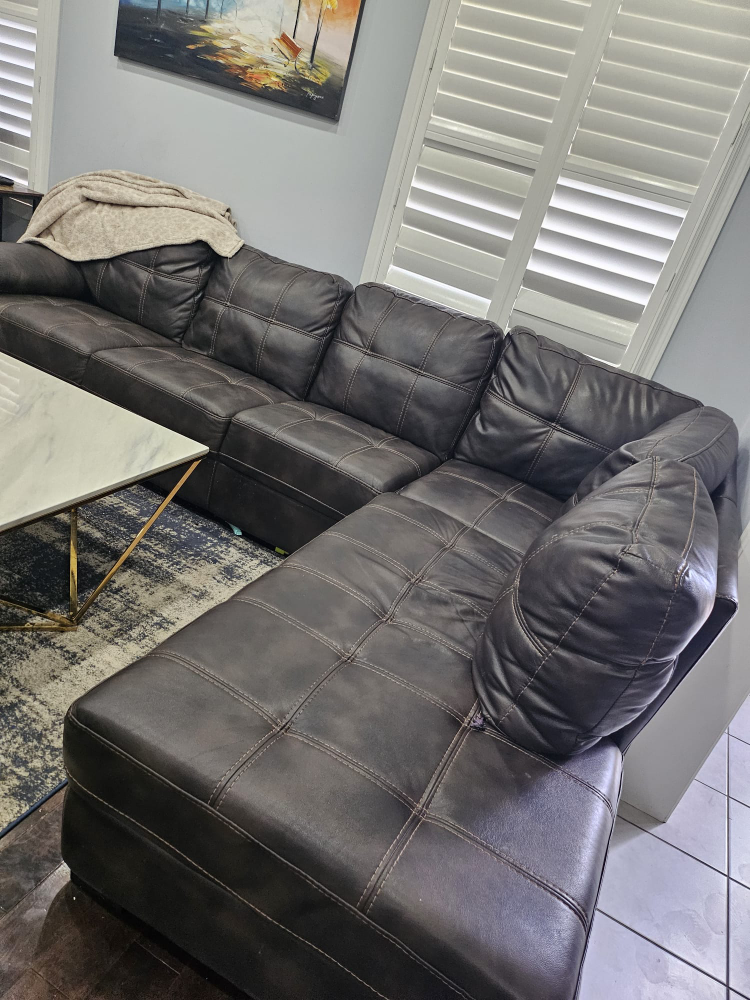 Brown Leather Sectional Sofa - photo 4