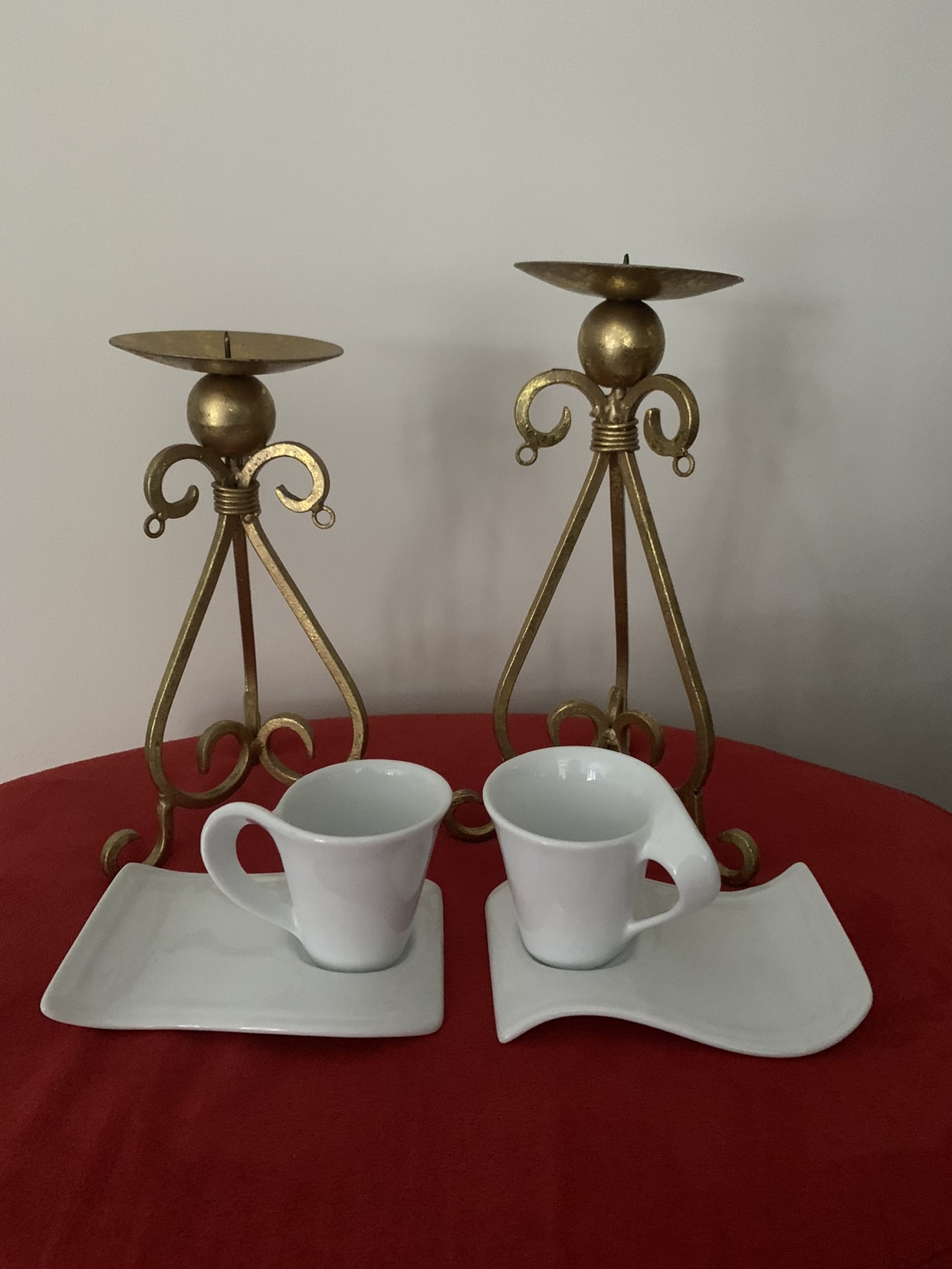 Gold Candle Holders and Cups and Saucers