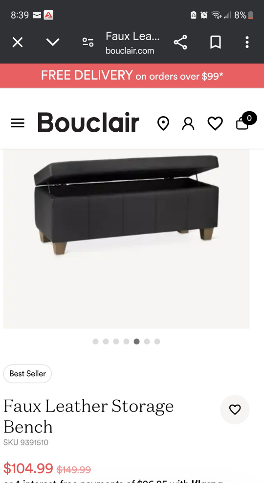 Faux leather storage bench - photo 4