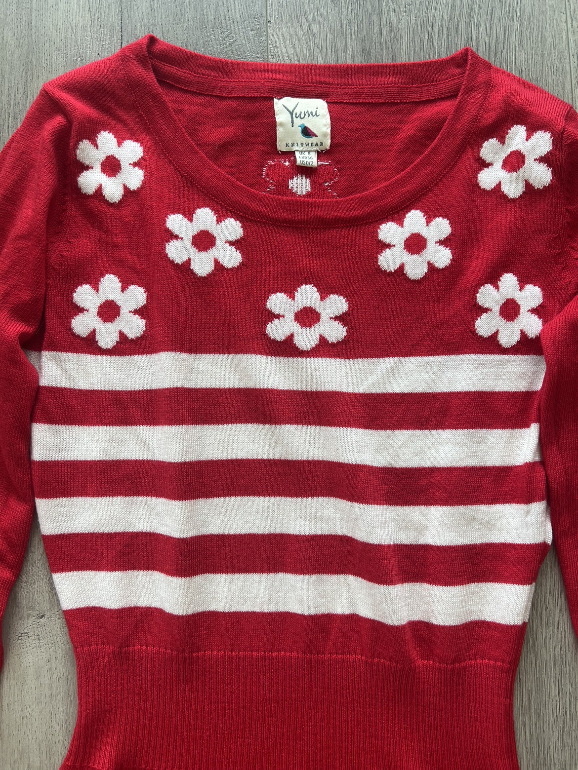 Yumi Knitwear Red and White Floral Sweater Dress