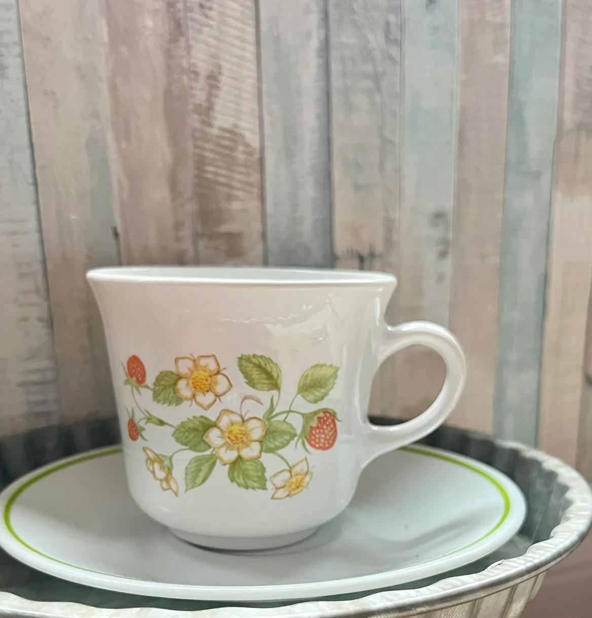 Strawberry Teacup and Saucer vintage corelle corning thumbnail