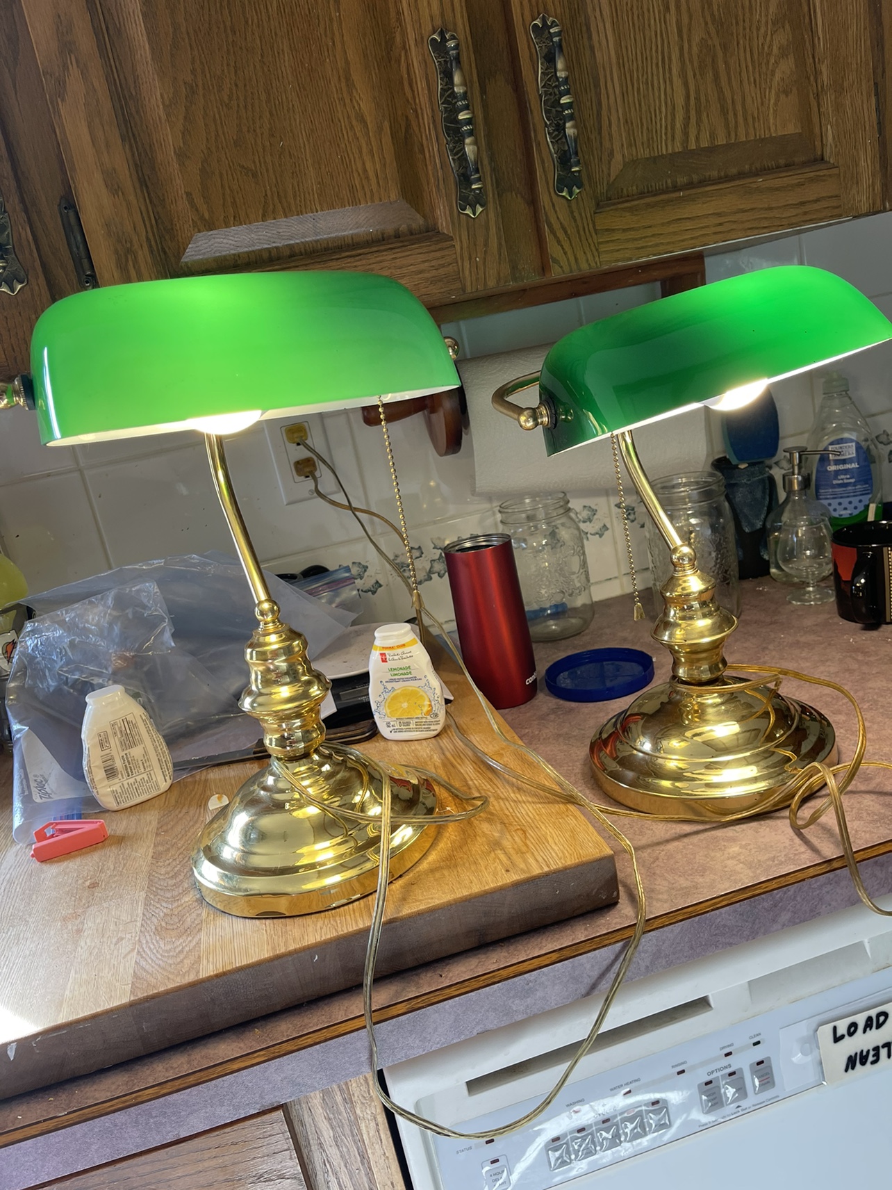 Pair of Green Banker's Lamps - photo 2