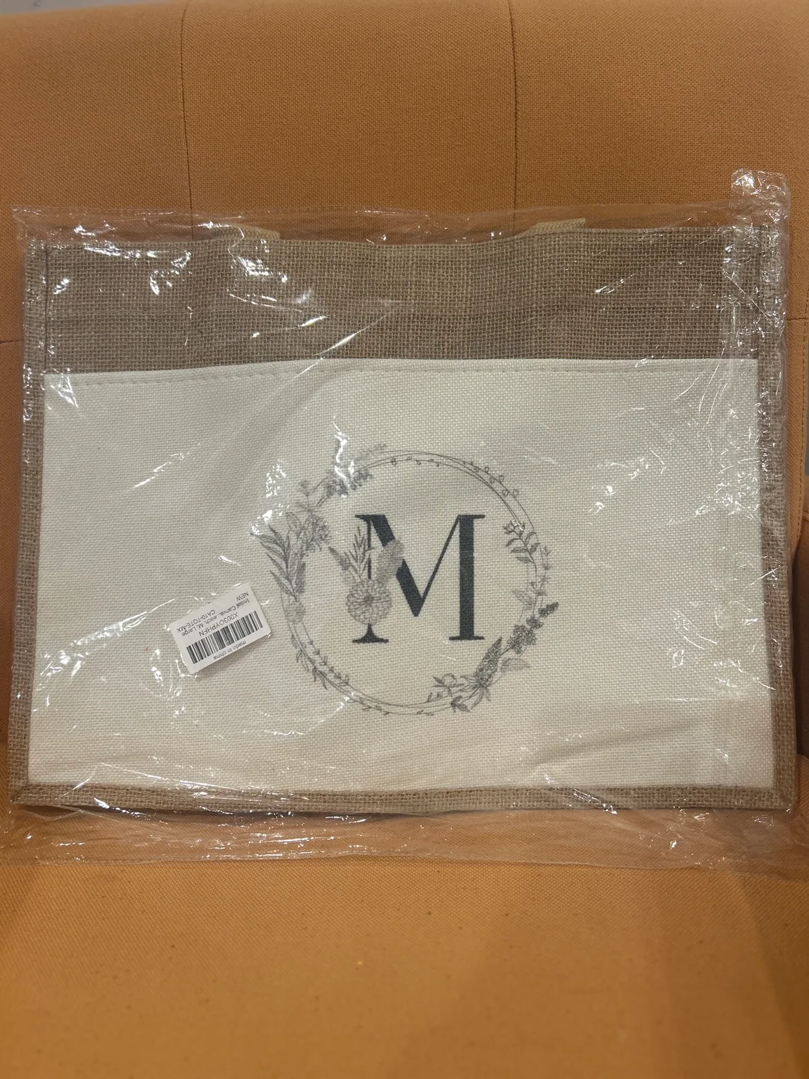 Burlap Tote Bag with Floral Design image indicator(3)