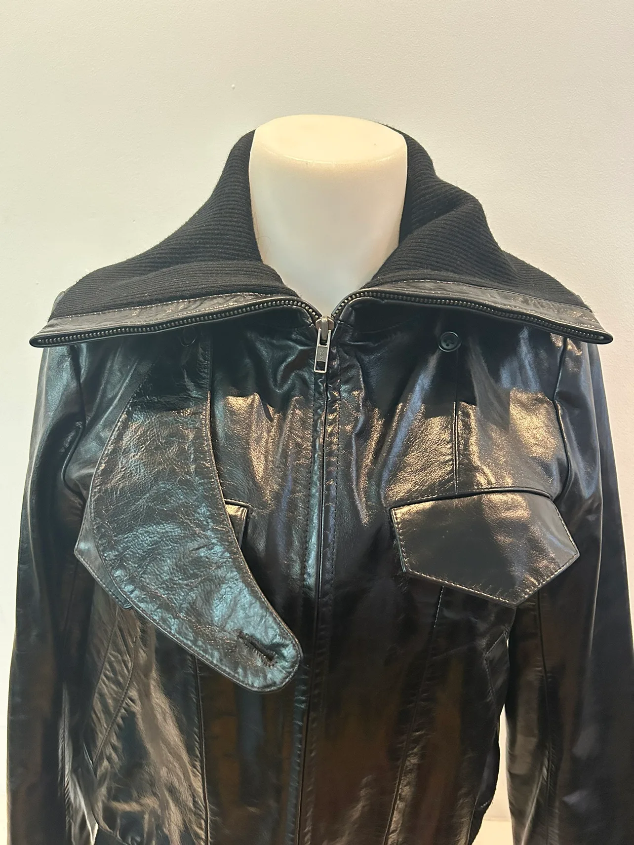 New Club Black Leather Jacket bomber jacket image indicator(9)