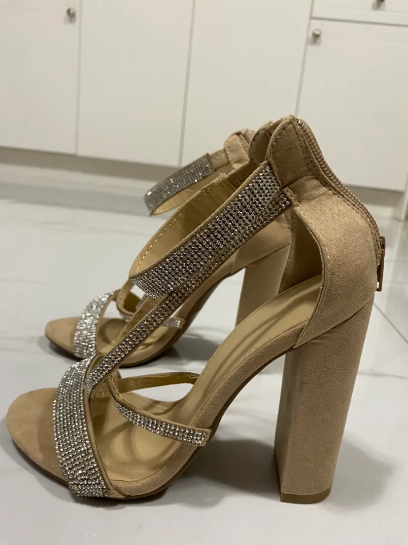 Beige Rhinestone Heels thumbnail