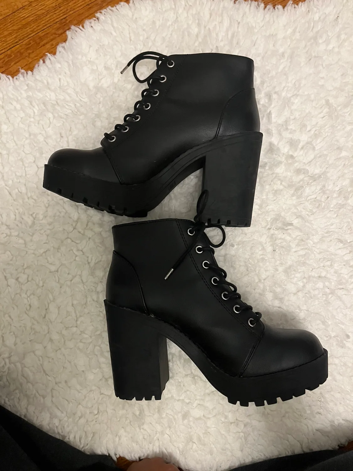 Black Platform Lace-Up Booties