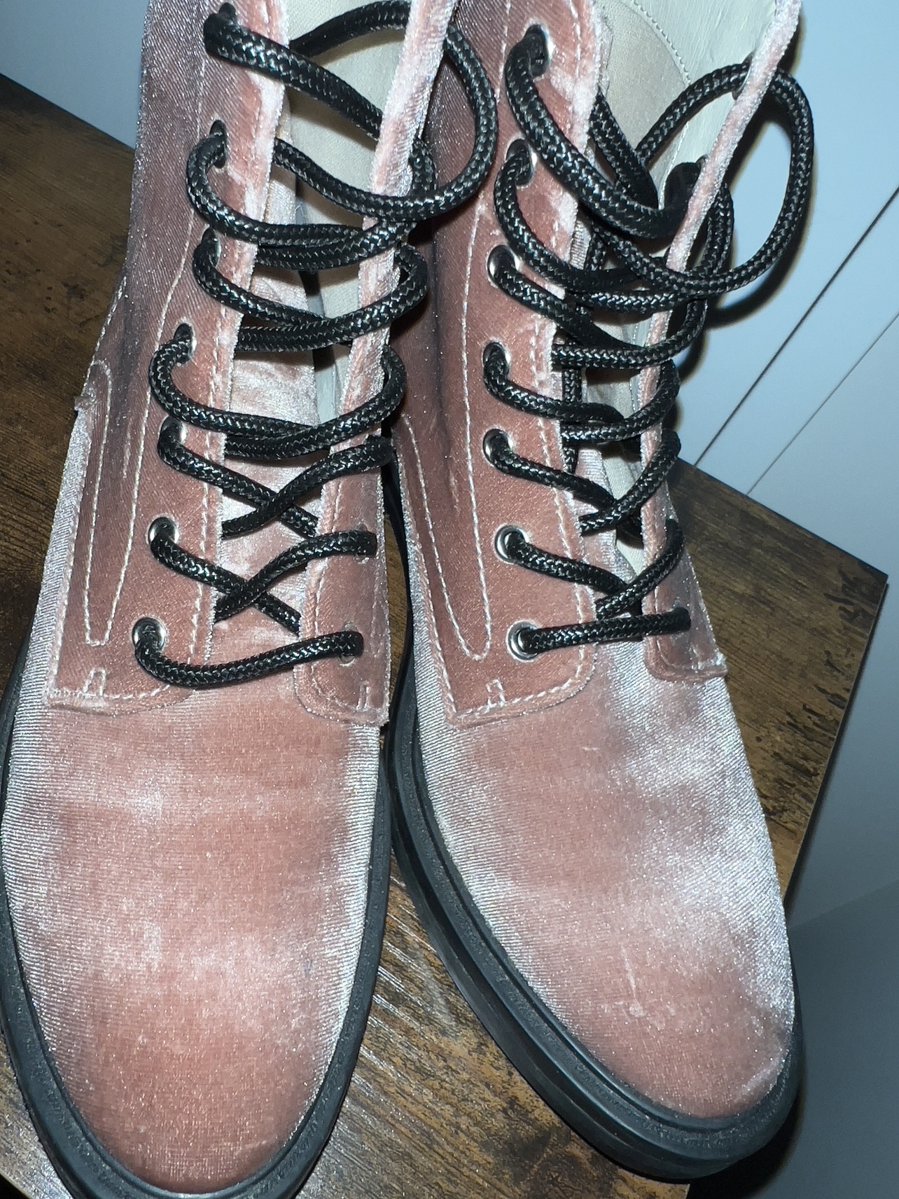 Pink Velvet Military Style Boots