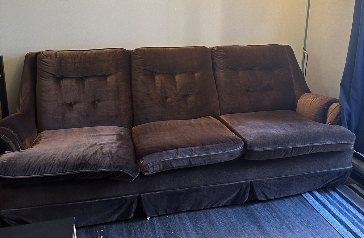 Brown Velvet Sofa and one Chair - photo 3