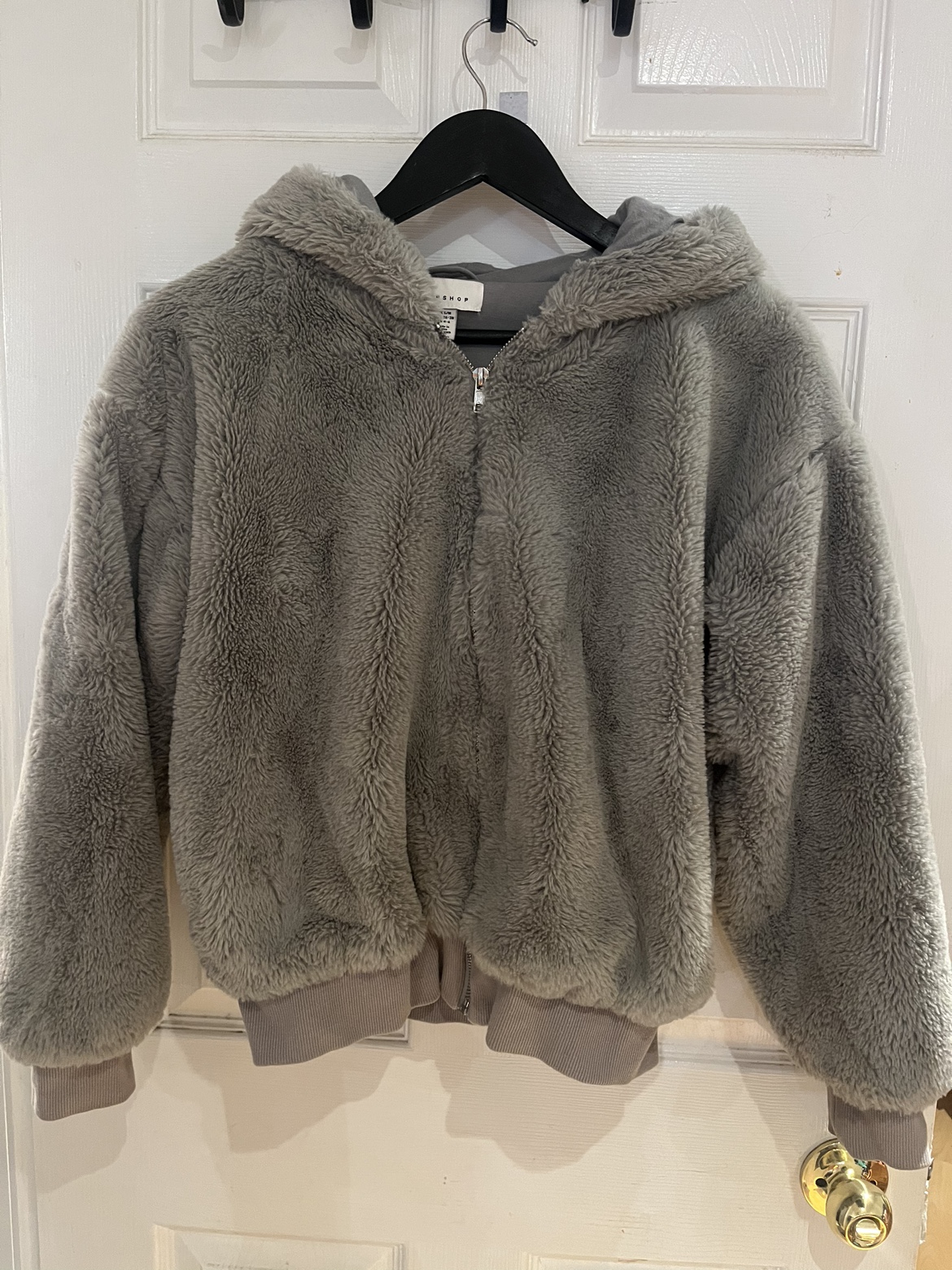 Topshop Grey Fuzzy Hoodie