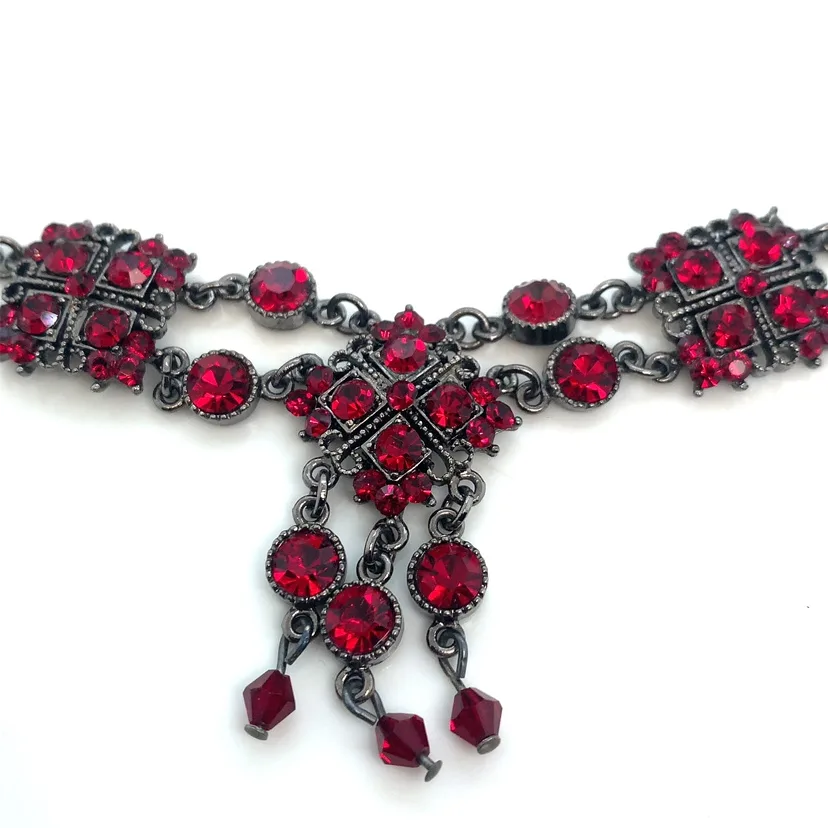 Red Rhinestones Choker Necklace with 3” extender image indicator(10)