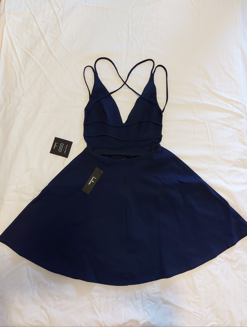 Lulus Navy Blue Strappy Back Skater Dress -S - photo 5