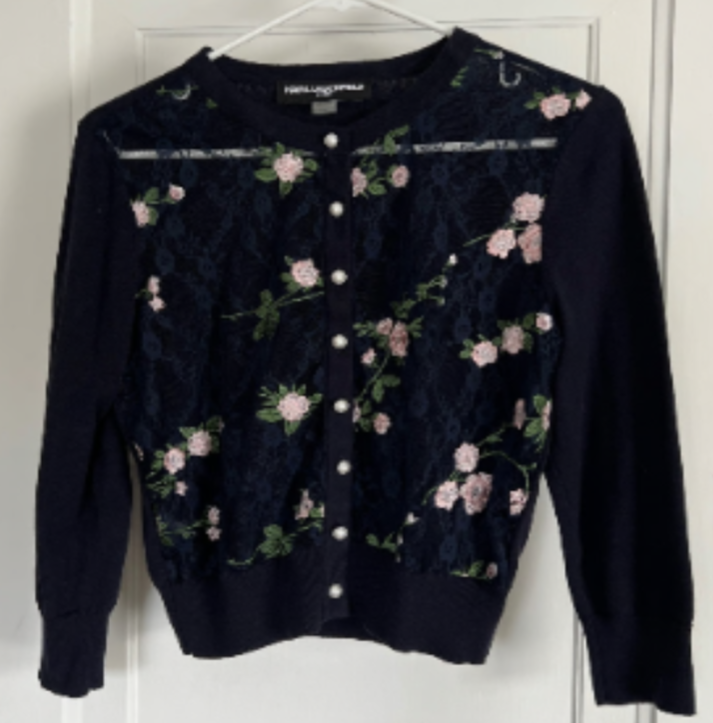 Navy blue embroidered cardigan - photo 2
