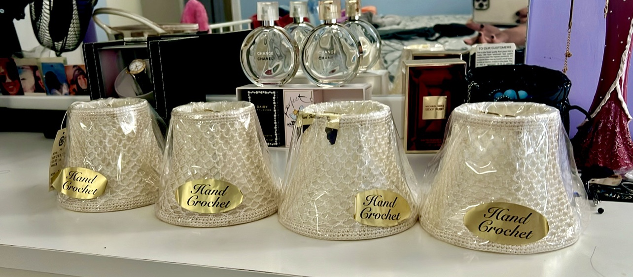 Set of Four Hand Crocheted Lamp Shades
