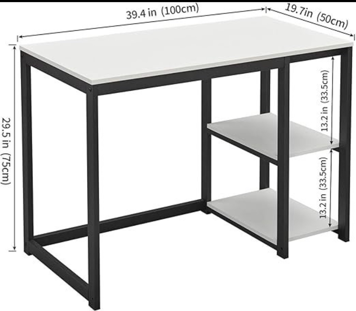 White Computer Desk with Storage Shelf - photo 2