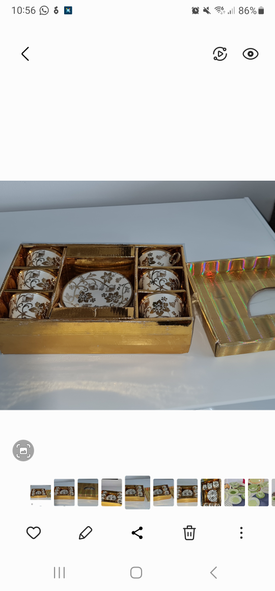 Gold and White Teacups and Saucers Set