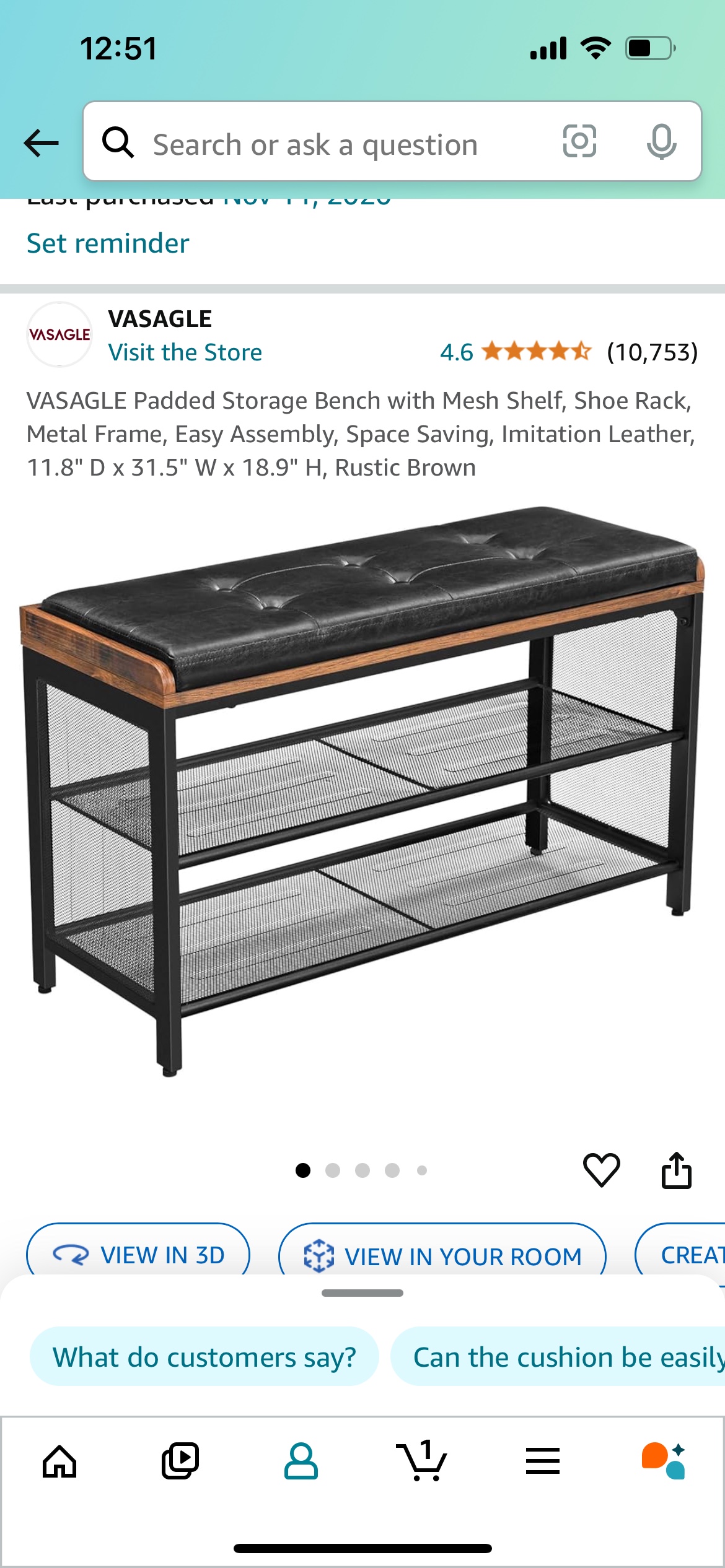 Black Shoe Bench with Storage - photo 4