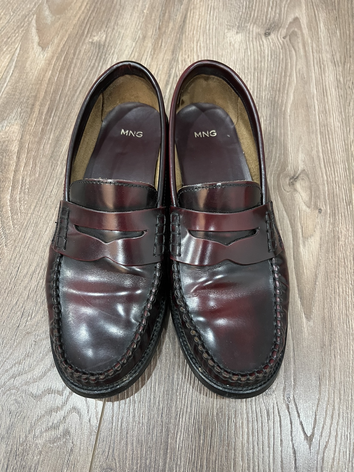 Mango Burgundy Leather Loafers Size 39 EU - photo 2