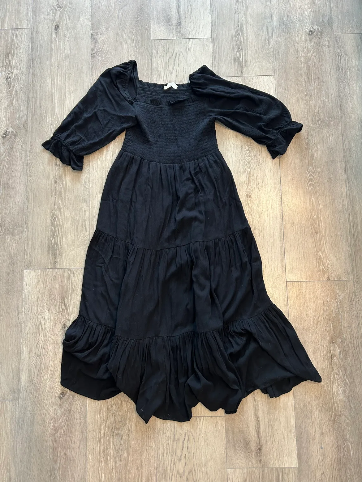 Black Smocked Maxi Dress