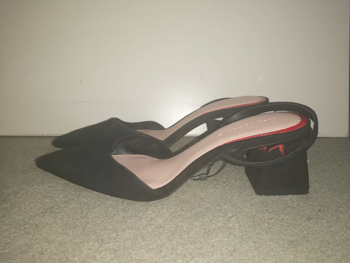 New Zara Black Genuine Suede Sling-back Heels (size 9) image indicator(2)