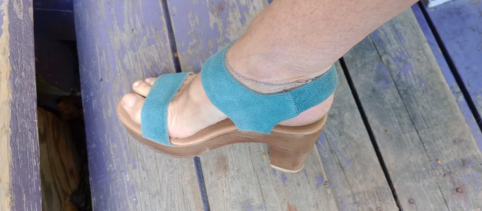 Leather  Platform Sandals, Light Blue thumbnail