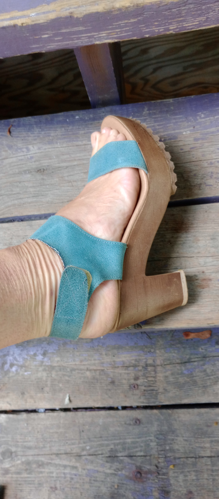 Leather  Platform Sandals, Light Blue - photo 2