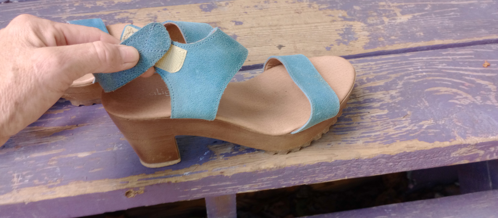 Leather  Platform Sandals, Light Blue - photo 3