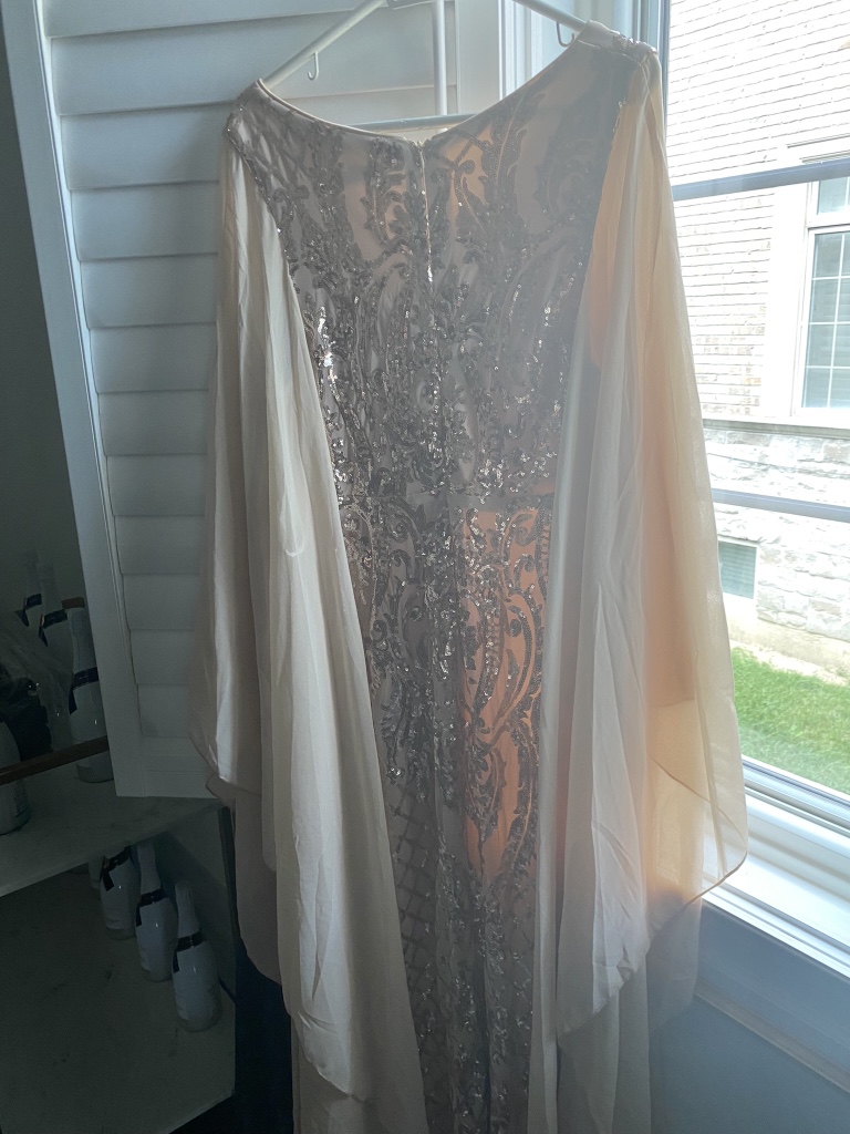 Gold Sequin Evening Gown with Cape sleeves - photo 3
