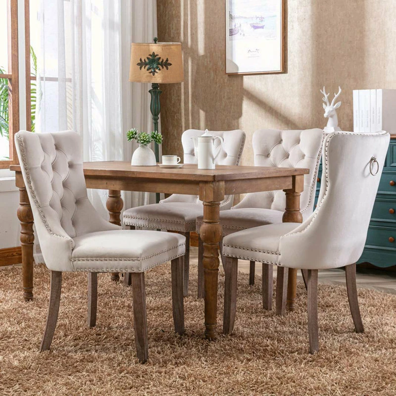 Set of 2 Beige Tufted Dining Chairs - photo 3