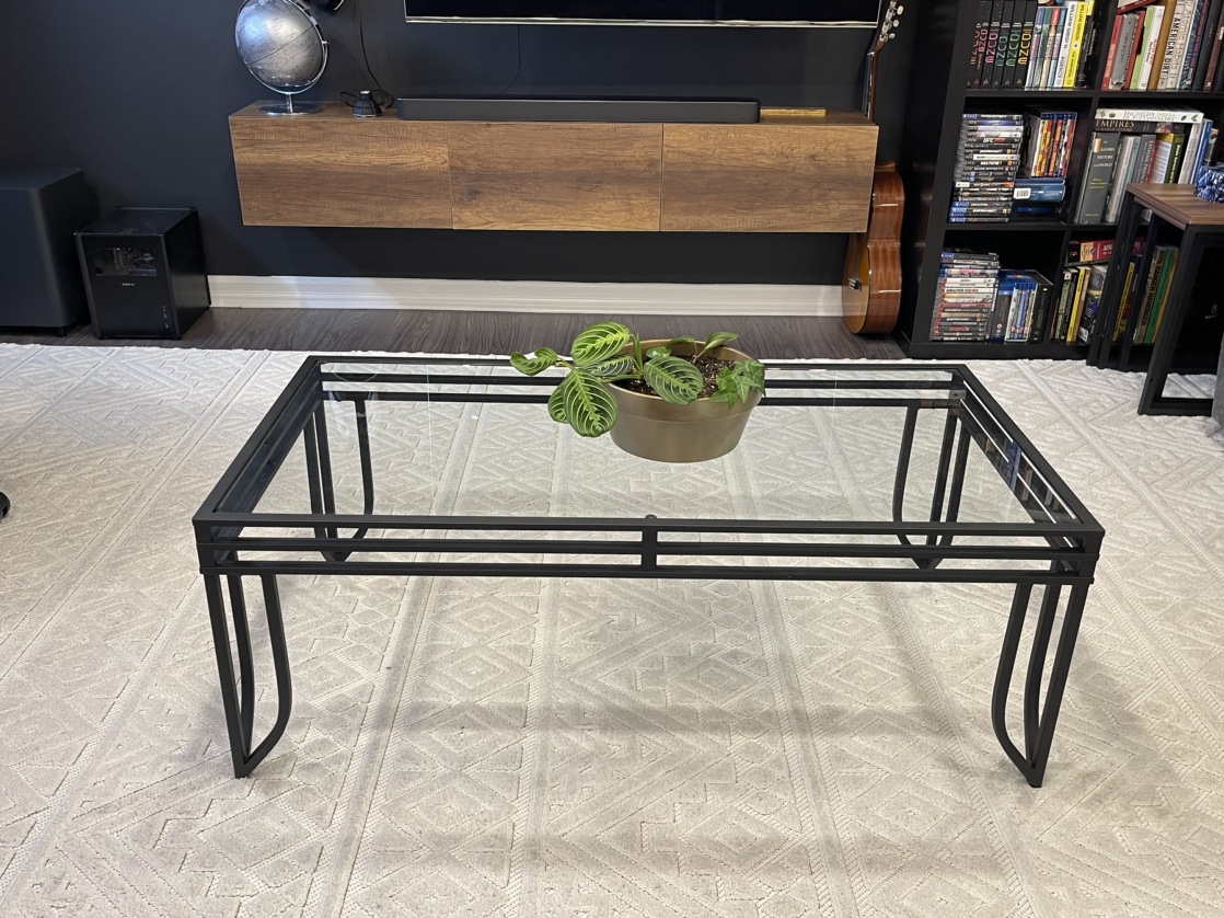 Glass and Metal Coffee Table 46” by 24”