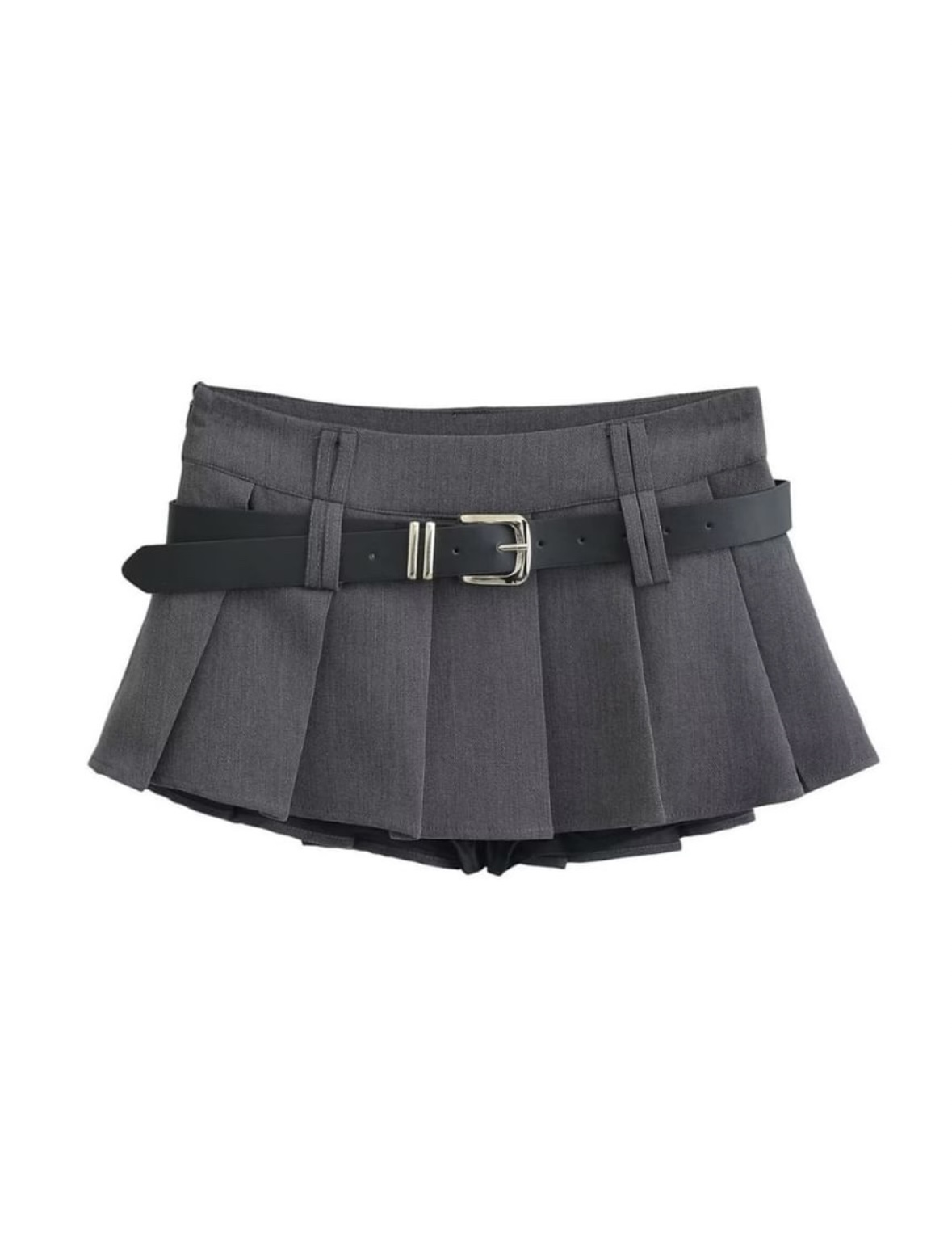 Grey Pleated Mini Skirt