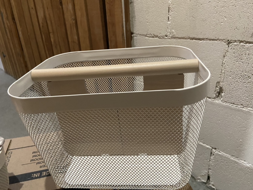 White Wire Basket with Wooden Handle x 3