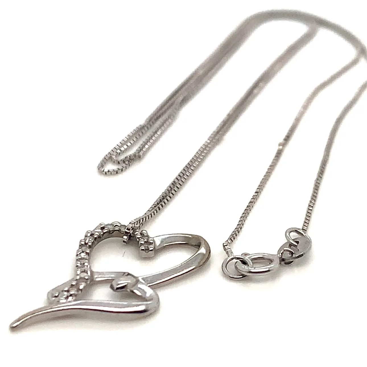 10k White gold Double Heart Diamond Necklace 20” image indicator(3)