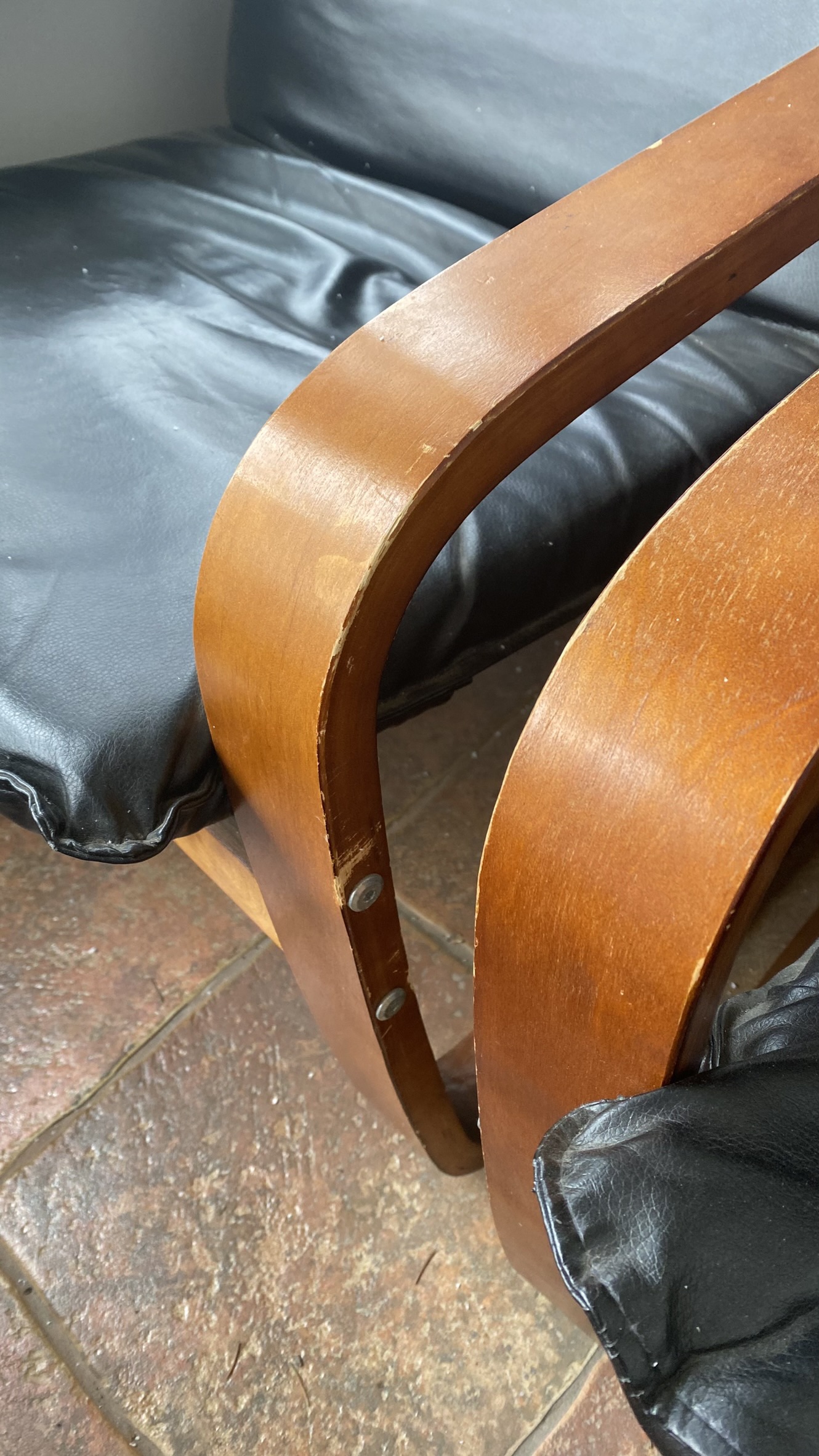 2 IKEA Black Leather Poang chair with Wooden Arms #freecycle - photo 5