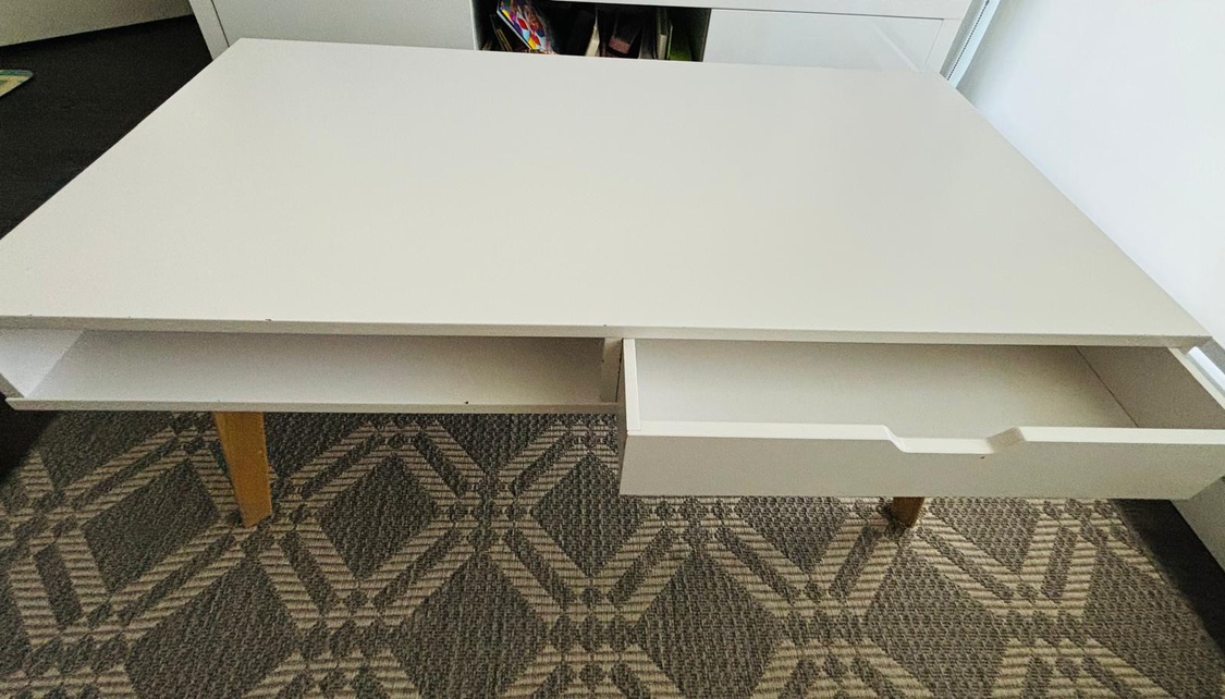 White Coffee Table with Drawer - photo 2