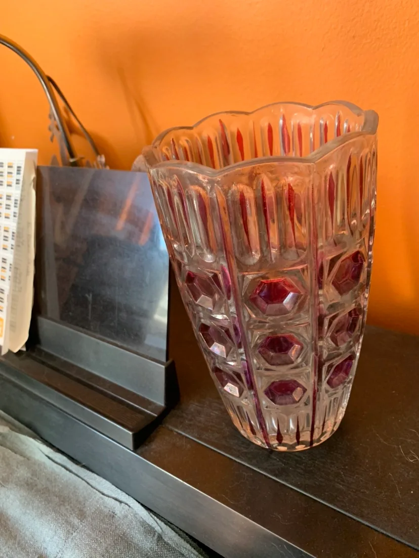 Cut Glass Vase - clear and burgundy image indicator(2)