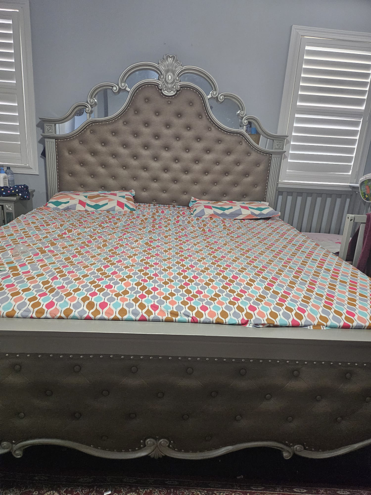 King Size Upholstered Bed Frame with Mirror Headboard