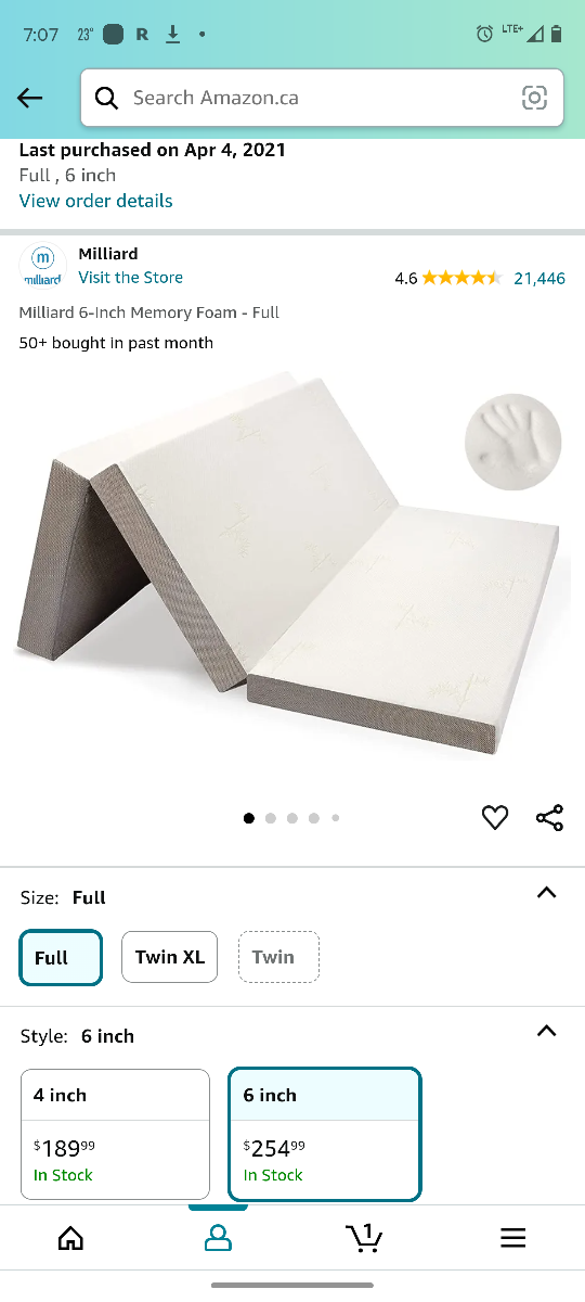 FREE Milliard 6-Inch Memory Foam Mattress