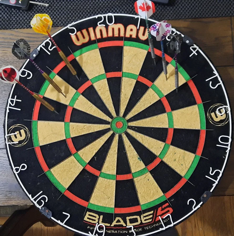 2 Dart sets from The Pool shoppe and Winmau Blade 5 Dartboard thumbnail