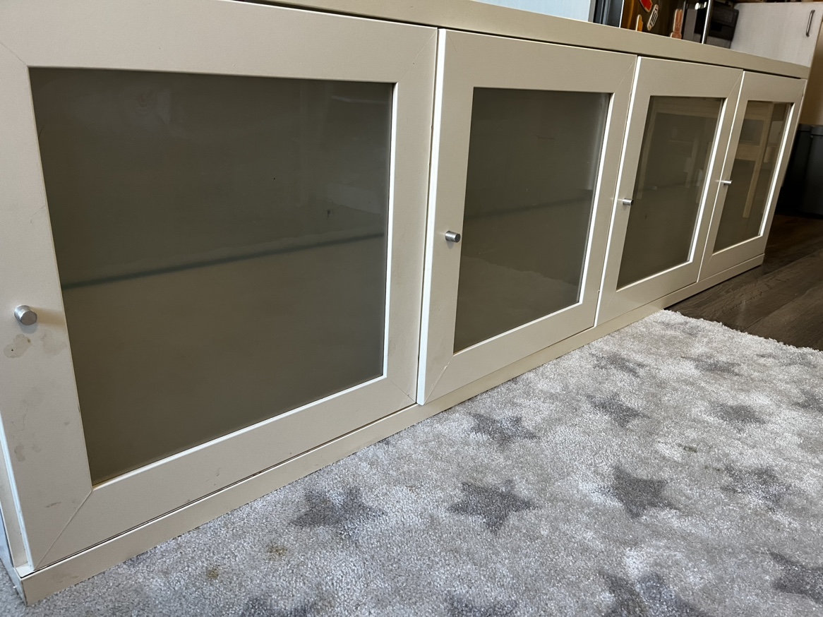 IKEA White Cabinet with Glass Doors and shelves