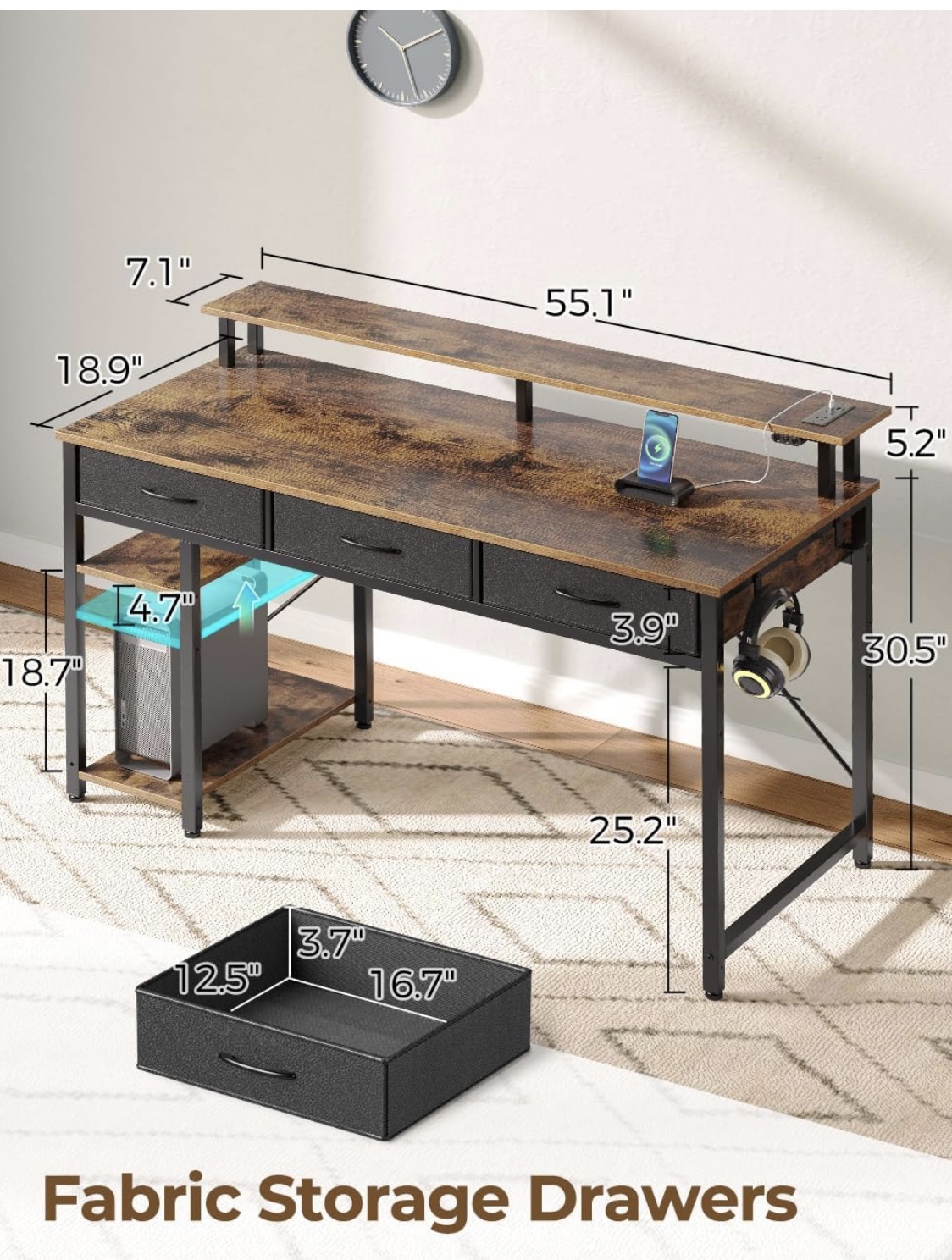 Computer Desk with Storage and Lights