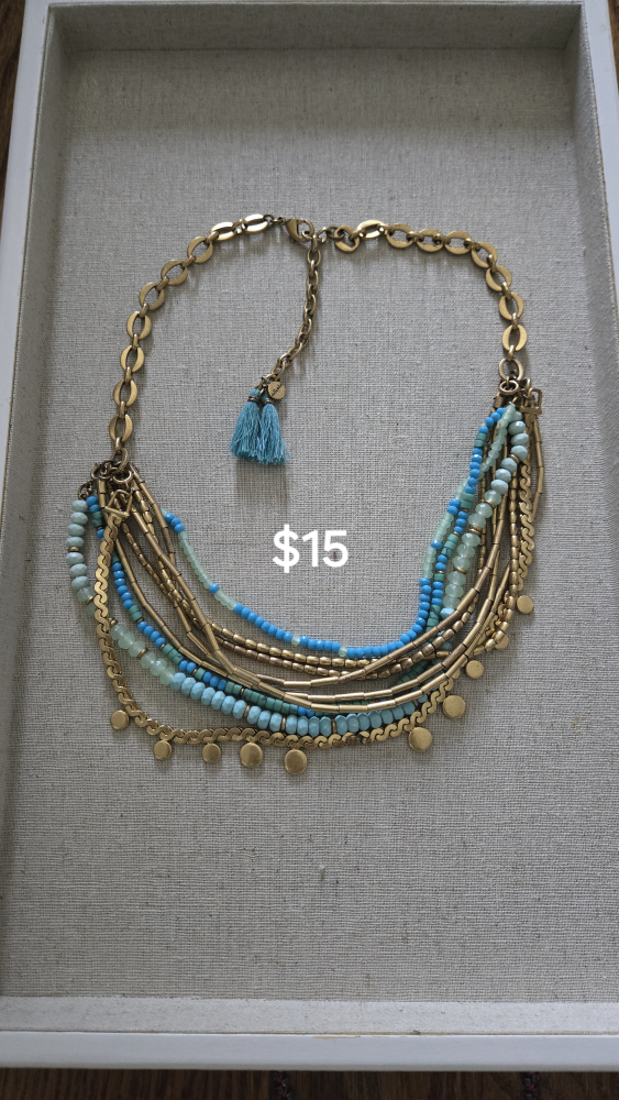 Multi-Strand Beaded and Gold Metal Necklace