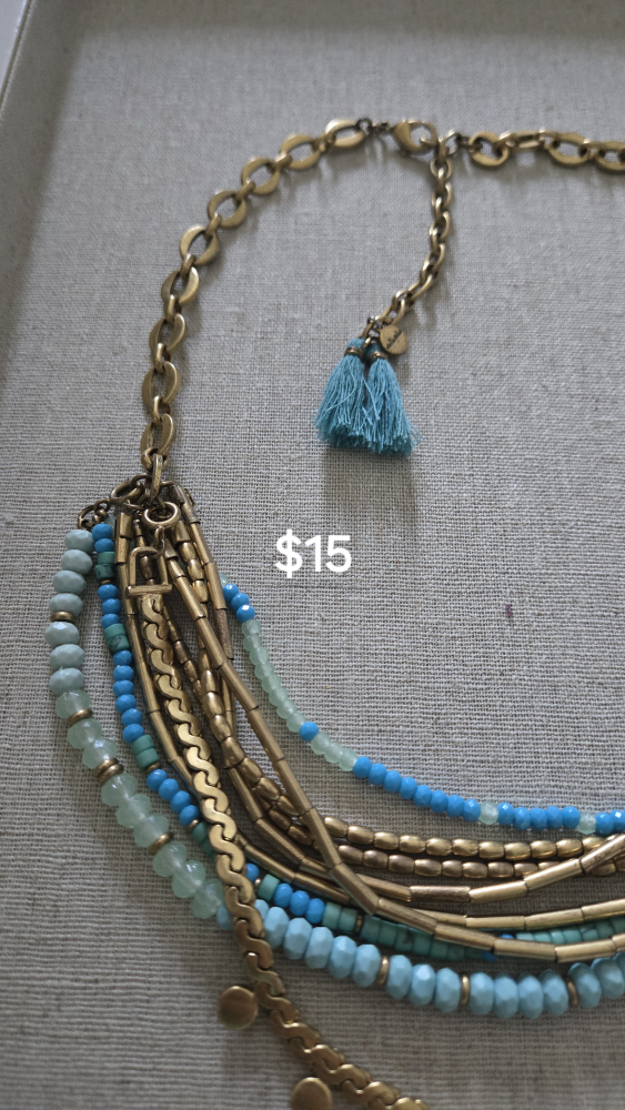 Multi-Strand Beaded and Gold Metal Necklace - photo 2