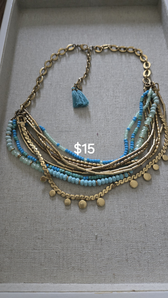 Multi-Strand Beaded and Gold Metal Necklace - photo 3