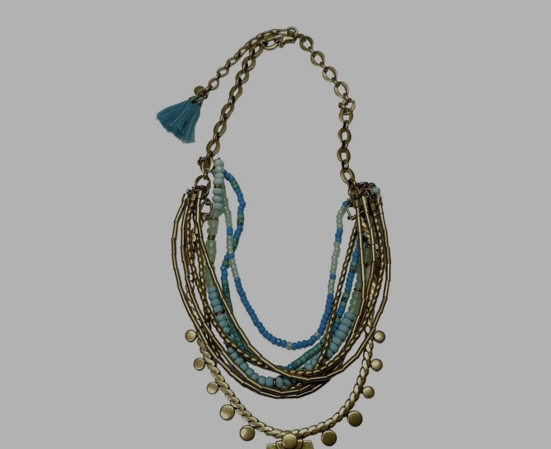 Multi-Strand Beaded and Gold Metal Necklace - photo 4