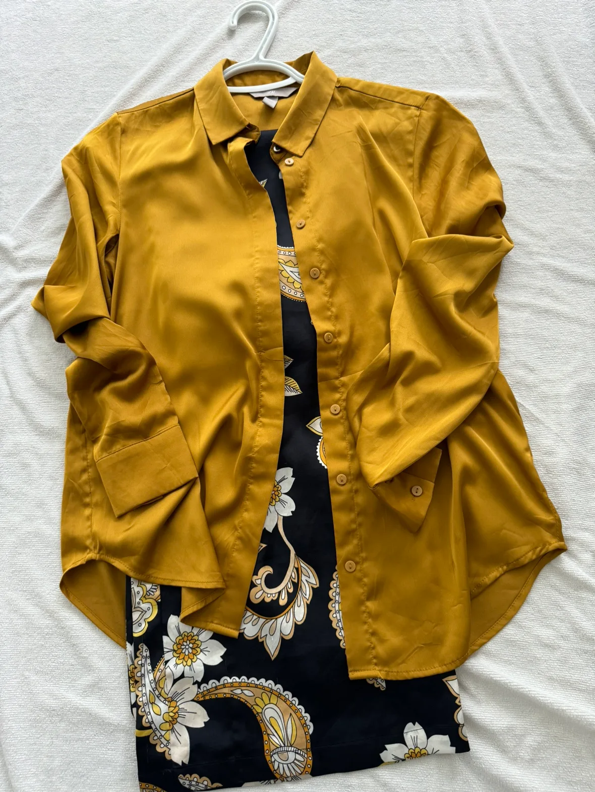 H&M Yellow Blouse and Black & Yellow Floral Trousers thumbnail