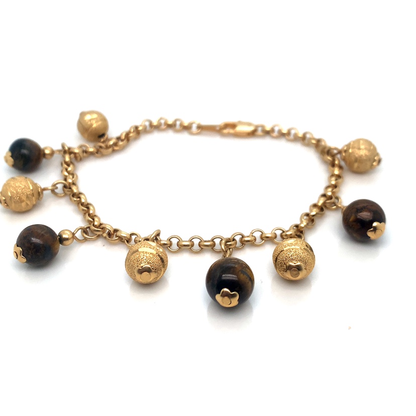 Gold Bracelet with Tiger's Eye Beads