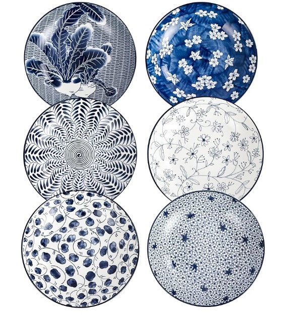 Set of 6 Blue and White Ceramic Bowls